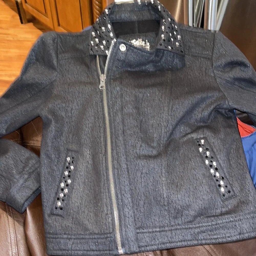 Girls Size 12 Justice Black Jacket Coat‎ w/ Rhinestones